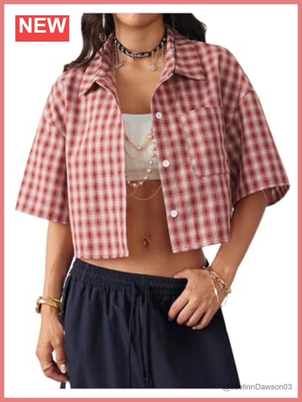 Women's Button Down Plaid Crop Shirt Short Sleeve Collared Blouse